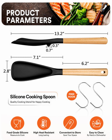 Badiano cooking spoon silicone head highlighting nonstick safety and smooth scraping