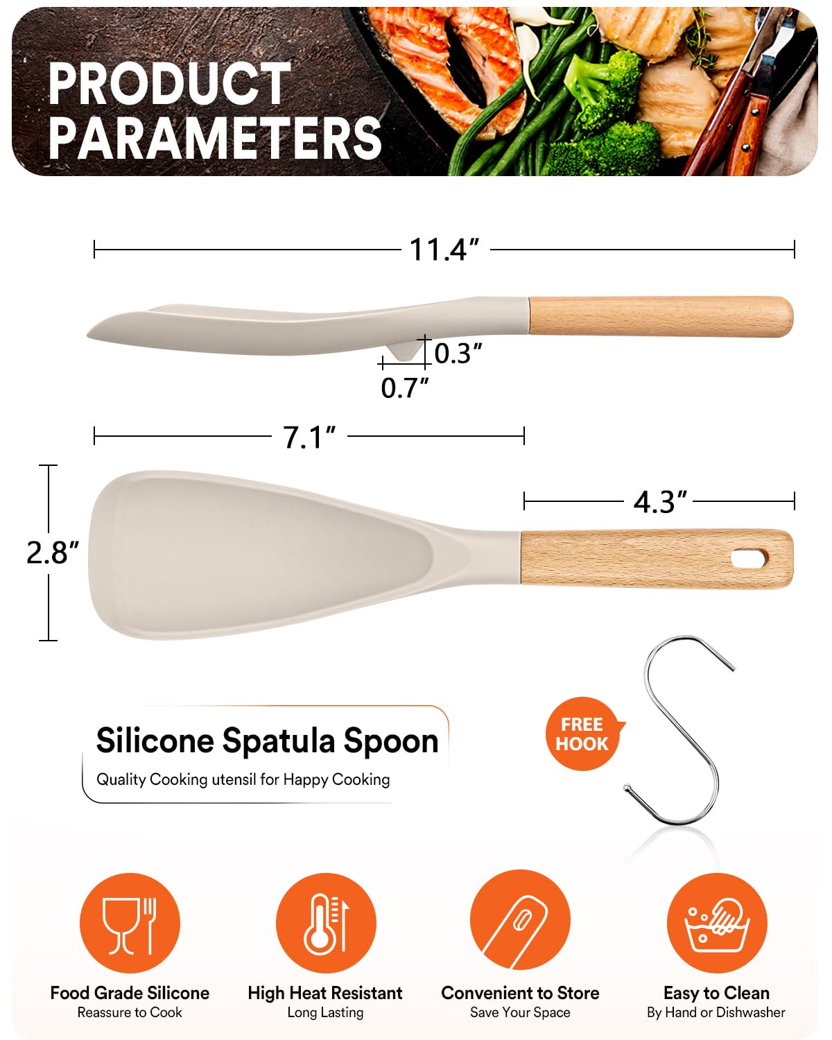 Badiano cooking spoon with silicone head, heat resistant for high-heat stir-frying and scraping.