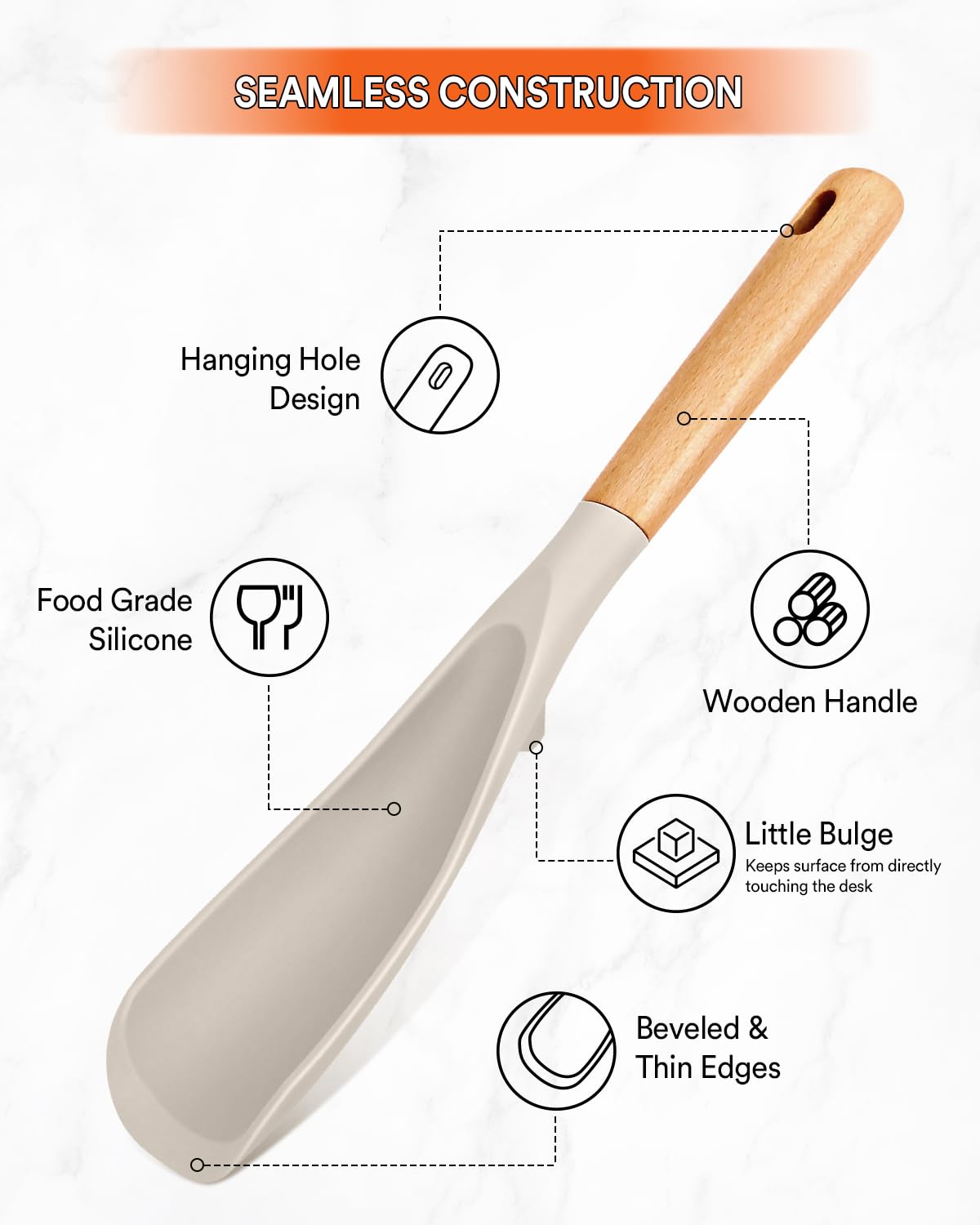 Badiano smooth-edge spoon glides on nonstick surfaces, preventing scratches.