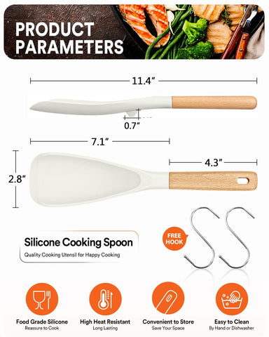Badiano 11.4-inch spoon in white, gentle on nonstick cookware