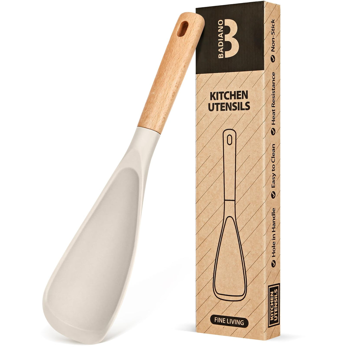 Badiano cooking spoon with wood handle, gentle on nonstick cookware and comfortable for long stirring sessions.