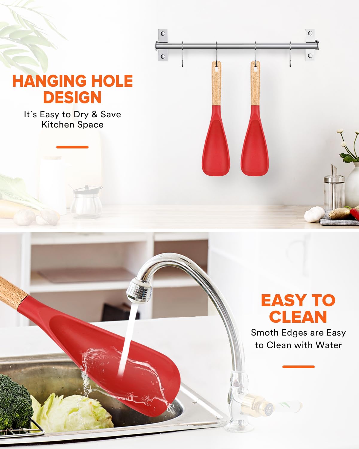 Badiano easy-clean silicone spoon rinsing under running water.