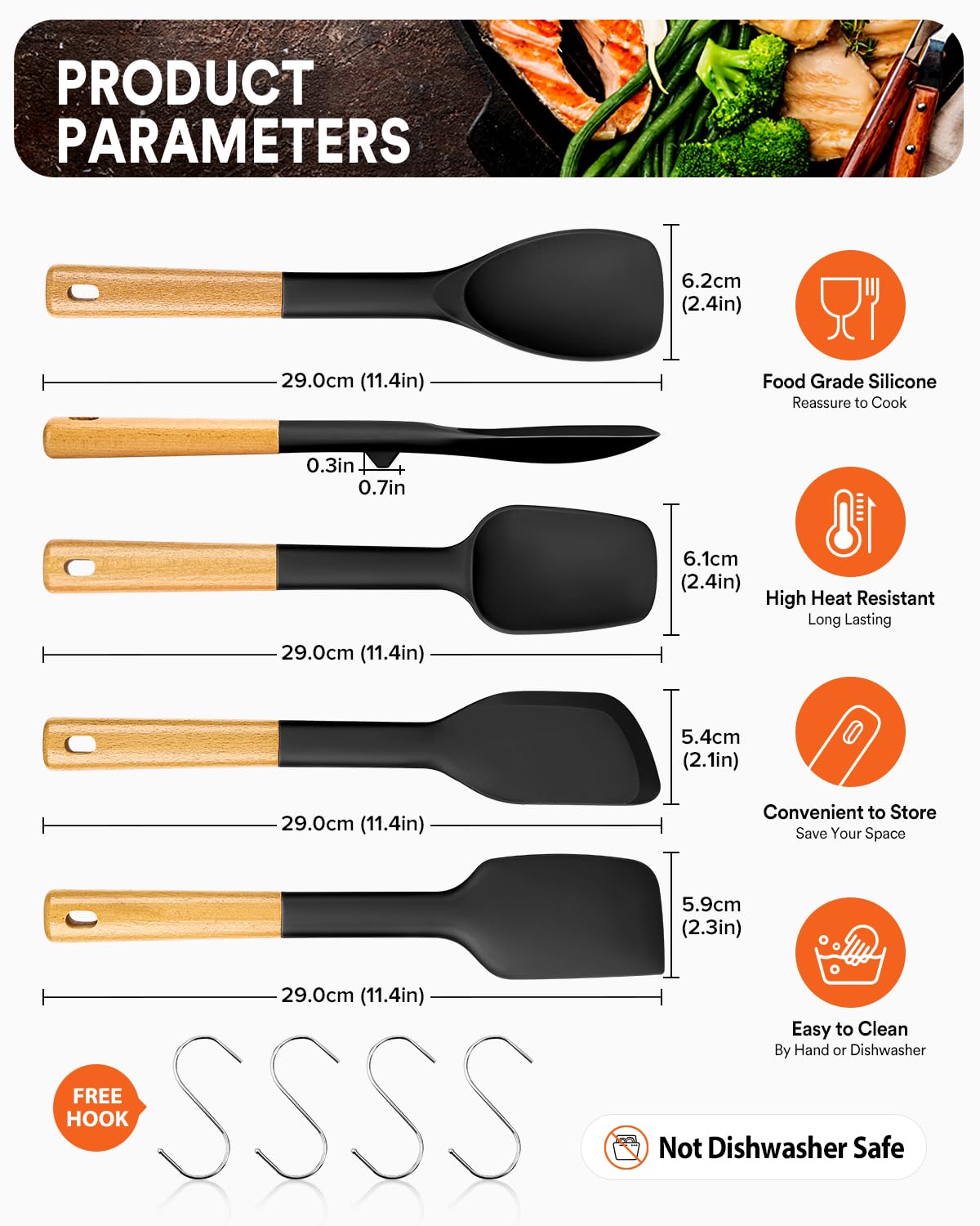 Badiano flexible silicone spatulas scrape gently, protecting nonstick cookware.