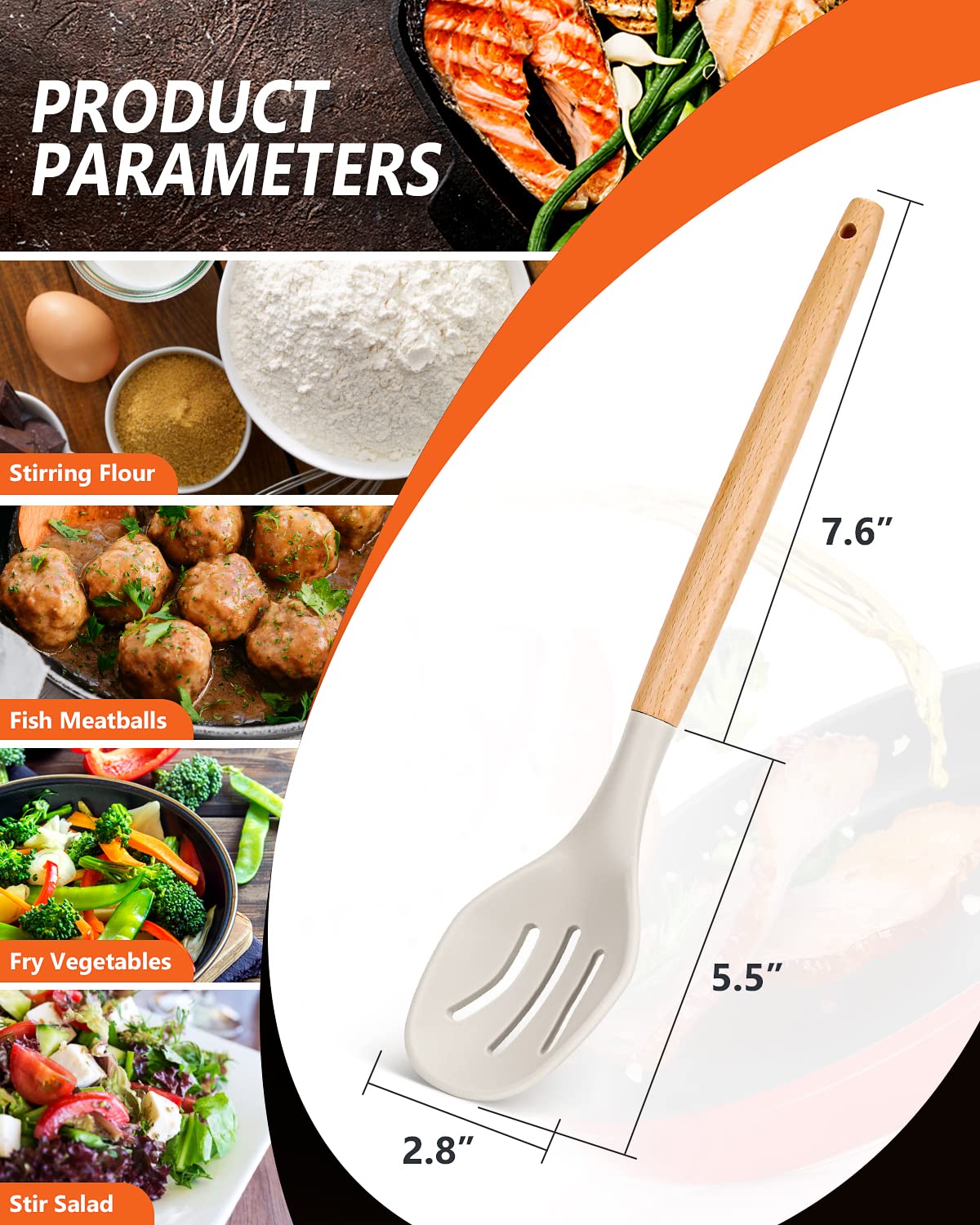 Badiano large silicone slotted spoon with wood handle for draining