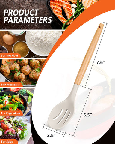 Badiano large silicone slotted spoon with wood handle for draining