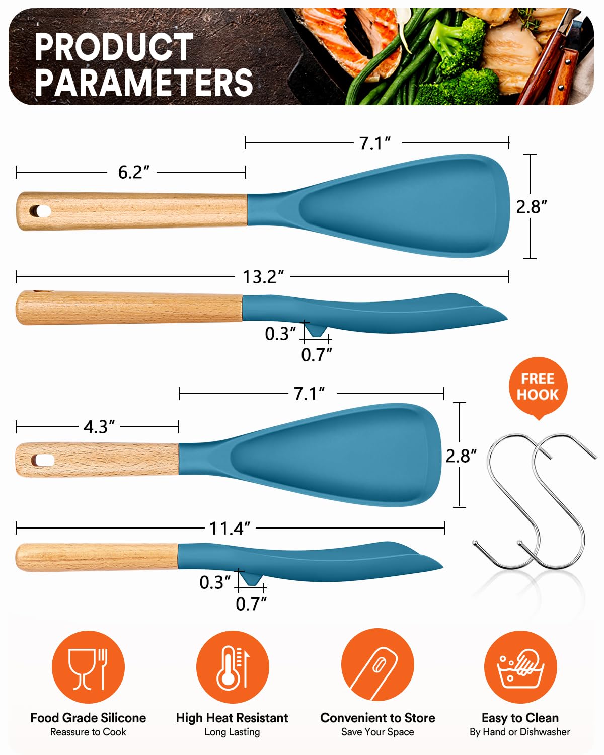 Badiano turquoise 13.4-inch spatula spoon ideal for large-batch stirring.