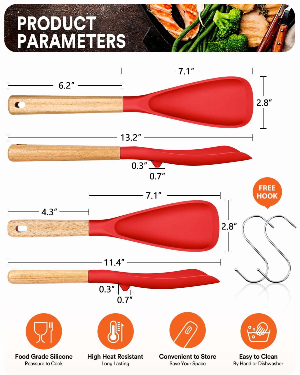 Badiano multifunction spatula spoon wood handle provides a comfortable grip during prep.
