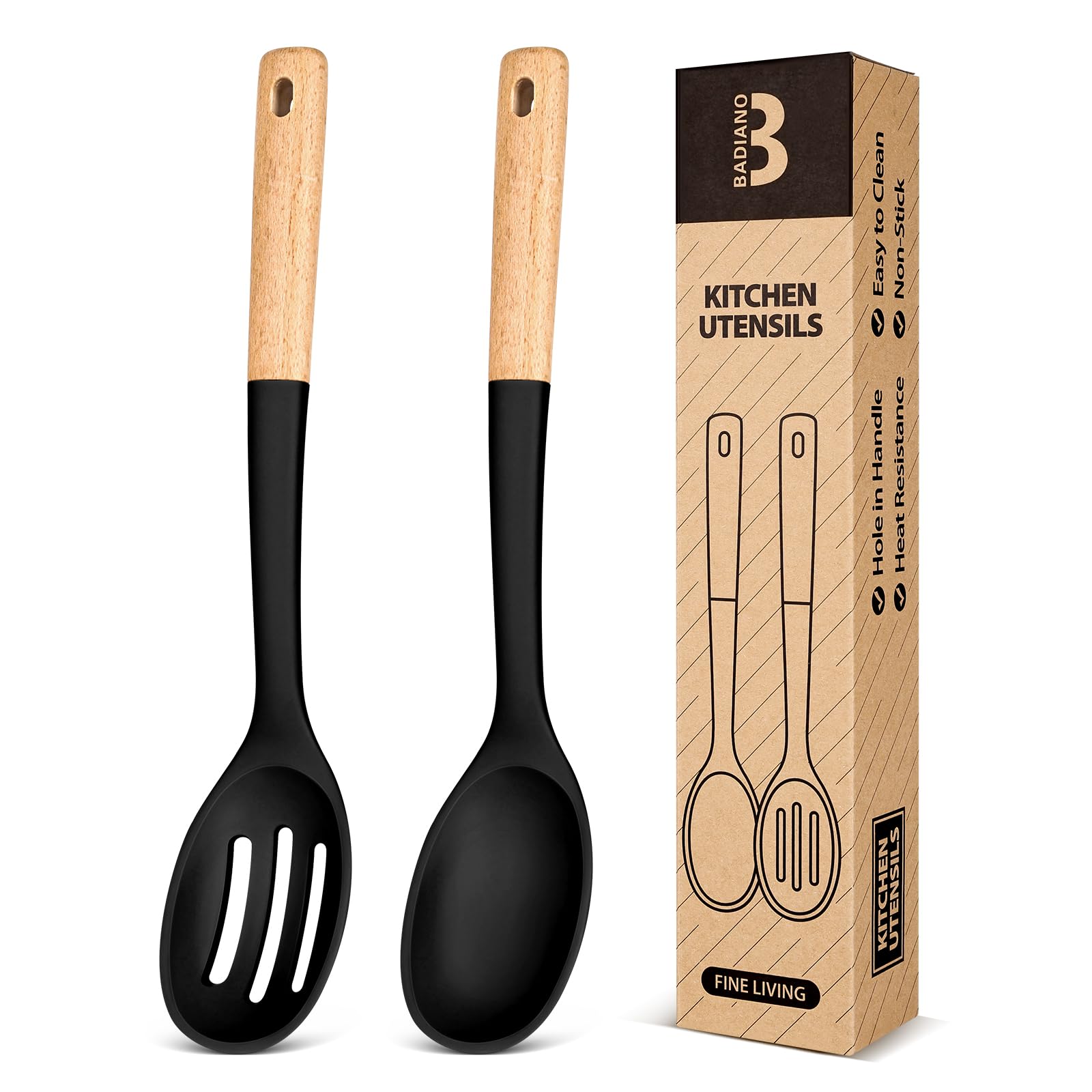 Badiano silicone cooking spoon shows heat resistance for high-heat cooking and safe utensil use.
