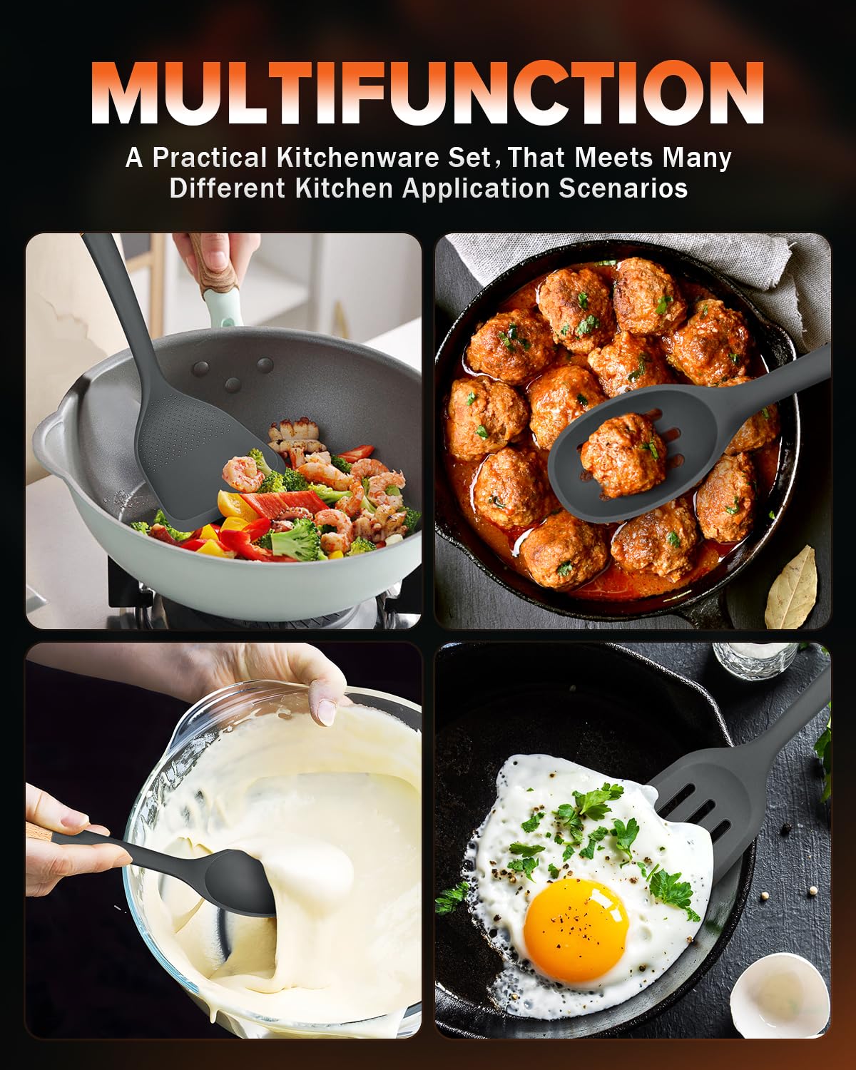 Badiano silicone slotted spoon drains liquids without scratching cookware