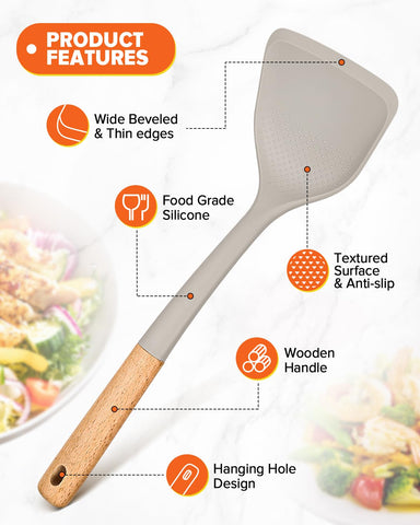 Badiano wood-handled utensil closeup showing cool grip and durability.