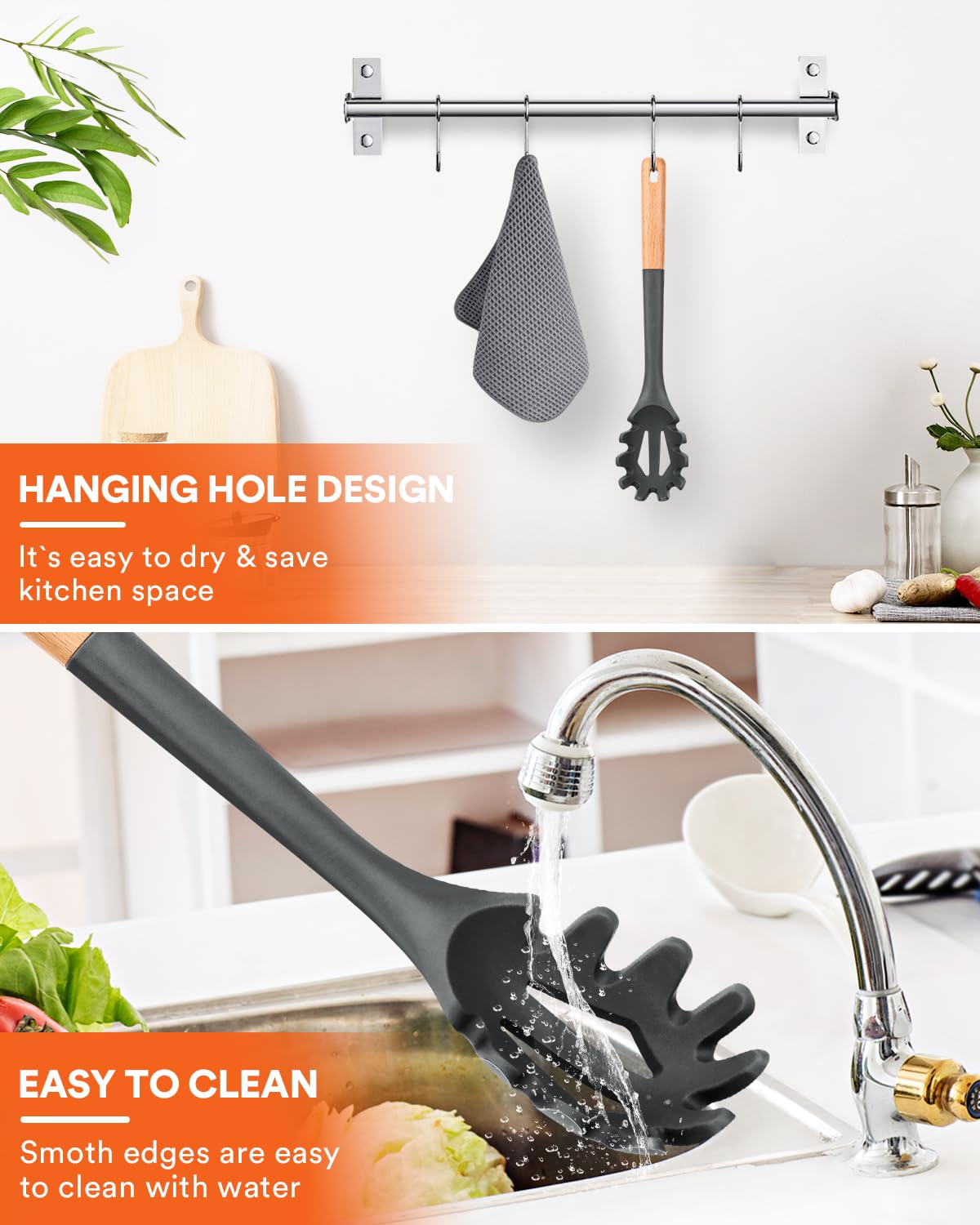 Badiano Silicone Pasta Fork hanging hole aids air-drying and storage