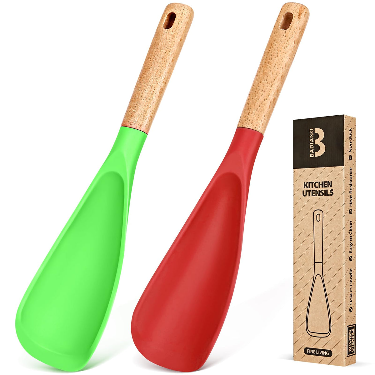Badiano silicone spoon demonstrates heat-resistance ideal for high-heat sautéing and serving.