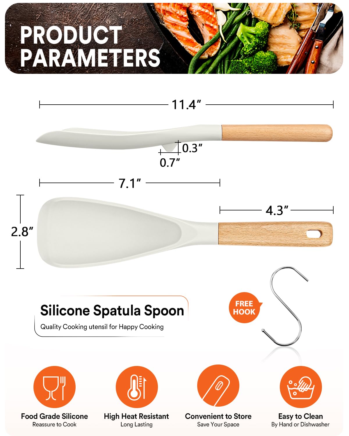 Badiano heat-resistant silicone spoon up to 446°F, ideal for high-heat stirring and serving.