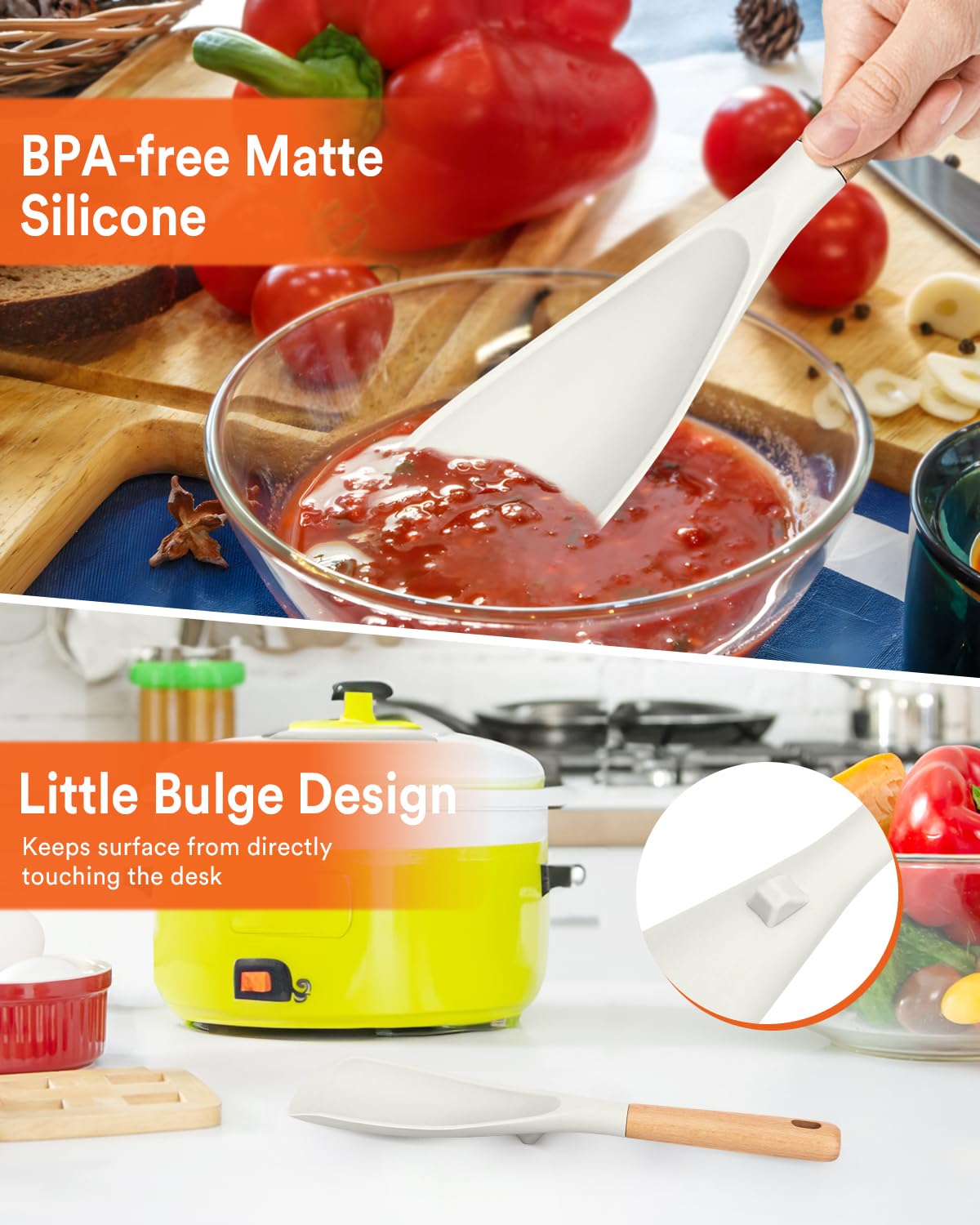 Badiano silicone spoon head stays smooth and non-scratch on nonstick surfaces