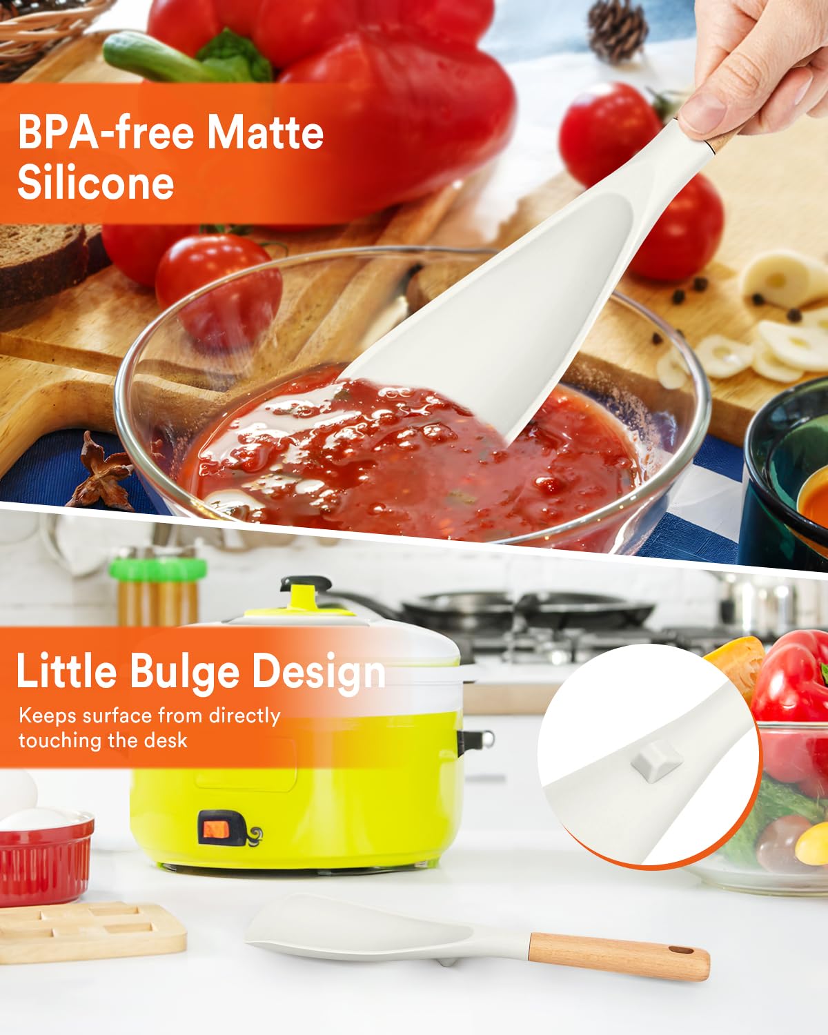 Badiano silicone spoon with integrated rest, keeps head off countertops.