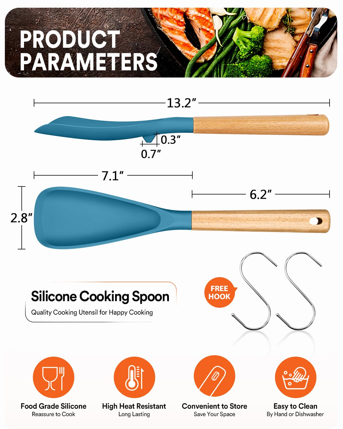 Badiano silicone spoon with wood handle offers ergonomic grip during mixing