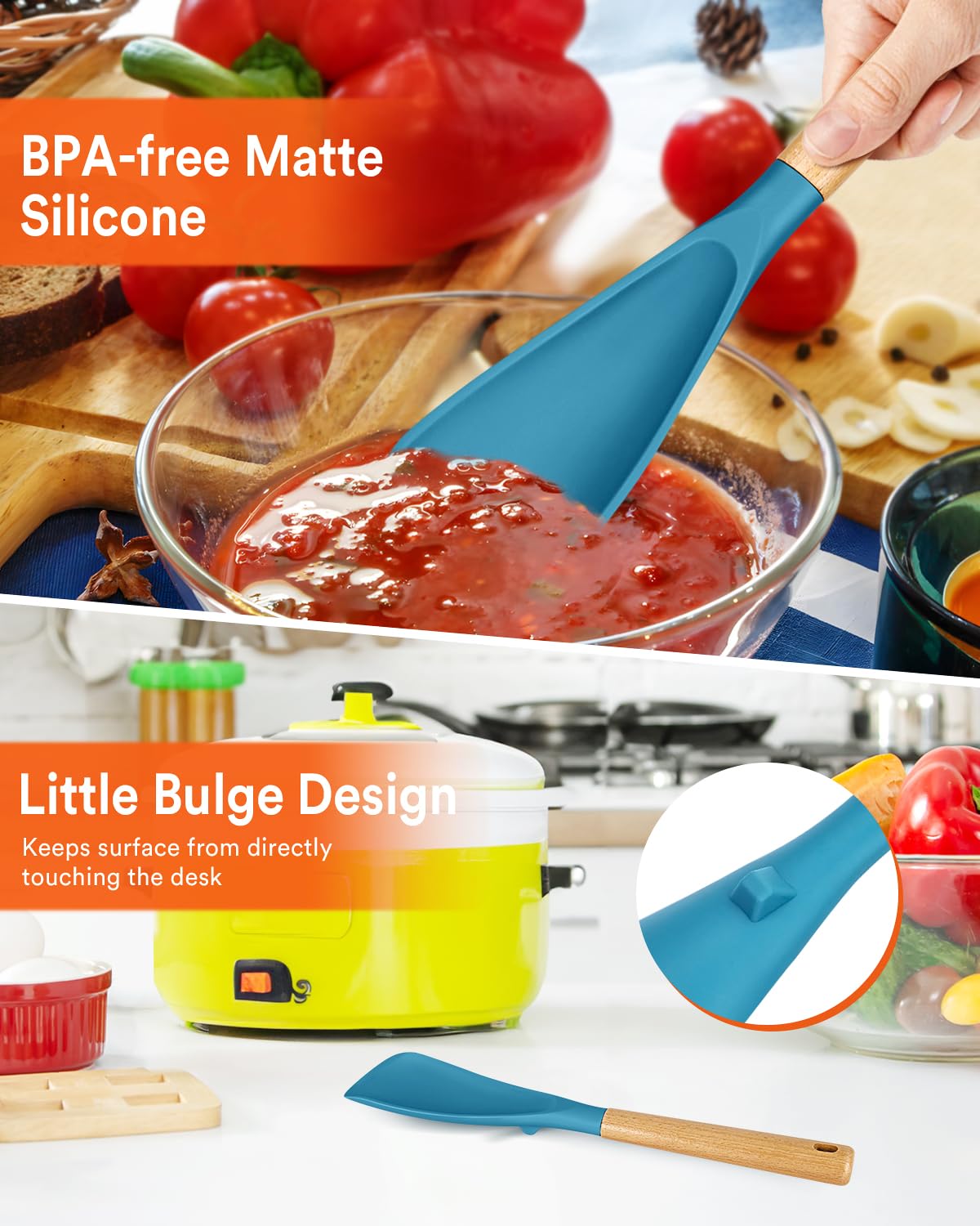 Badiano soft-edged silicone spoon prevents scratches on nonstick pots.