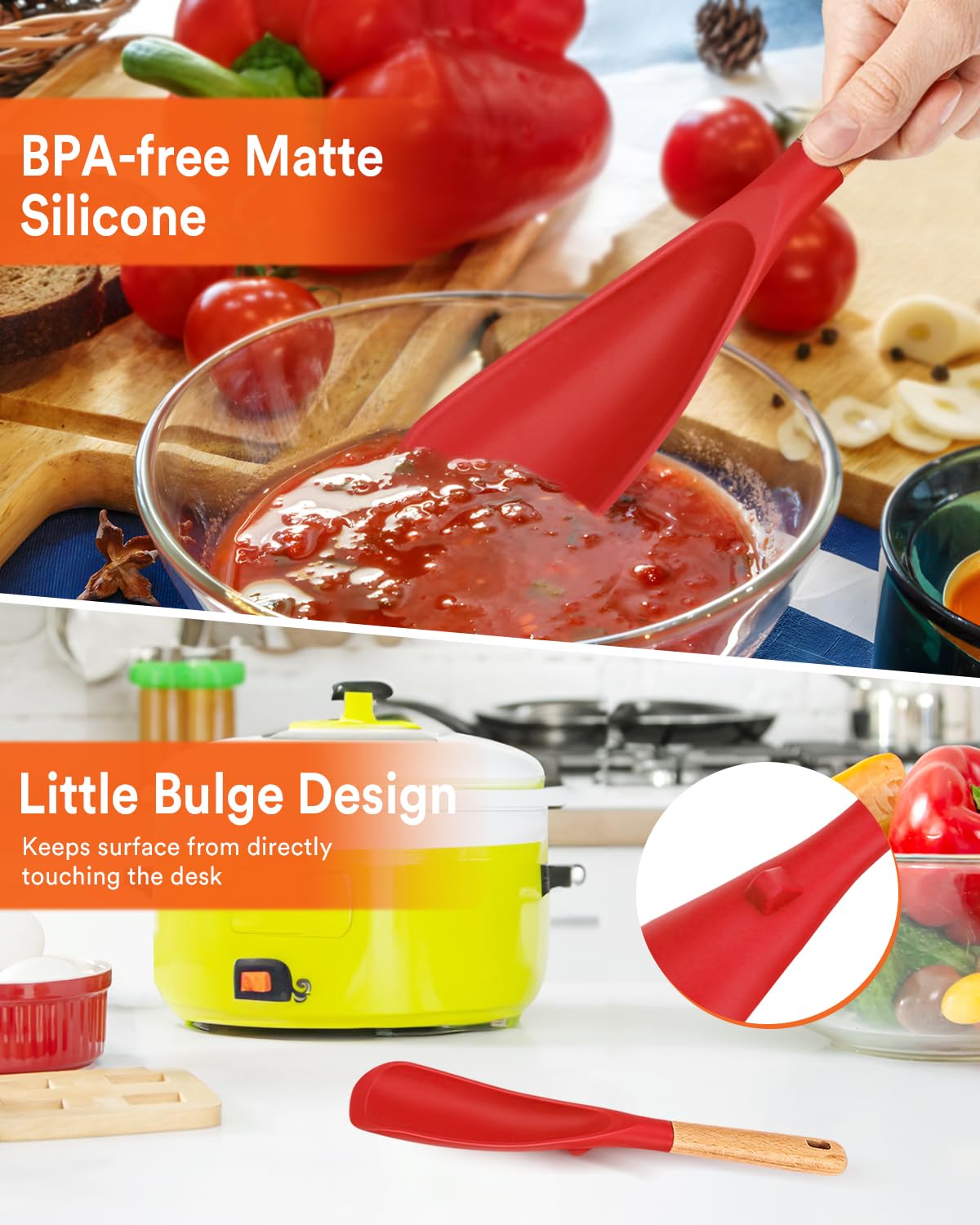 Badiano two-pack red cooking spoons shown together for convenient storage.
