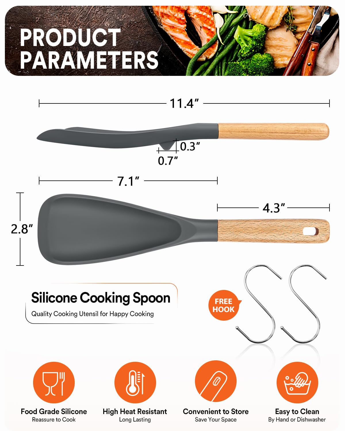 Badiano wood-handle spoon detail, comfortable grip reduces hand fatigue during long cooking