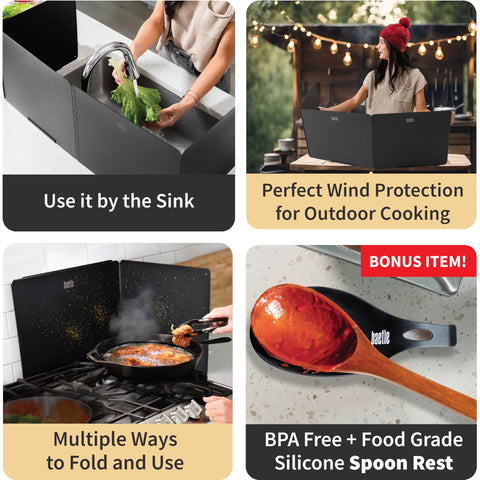 Baetle hemmed edges offer safe handling and prevent scratches while cooking.