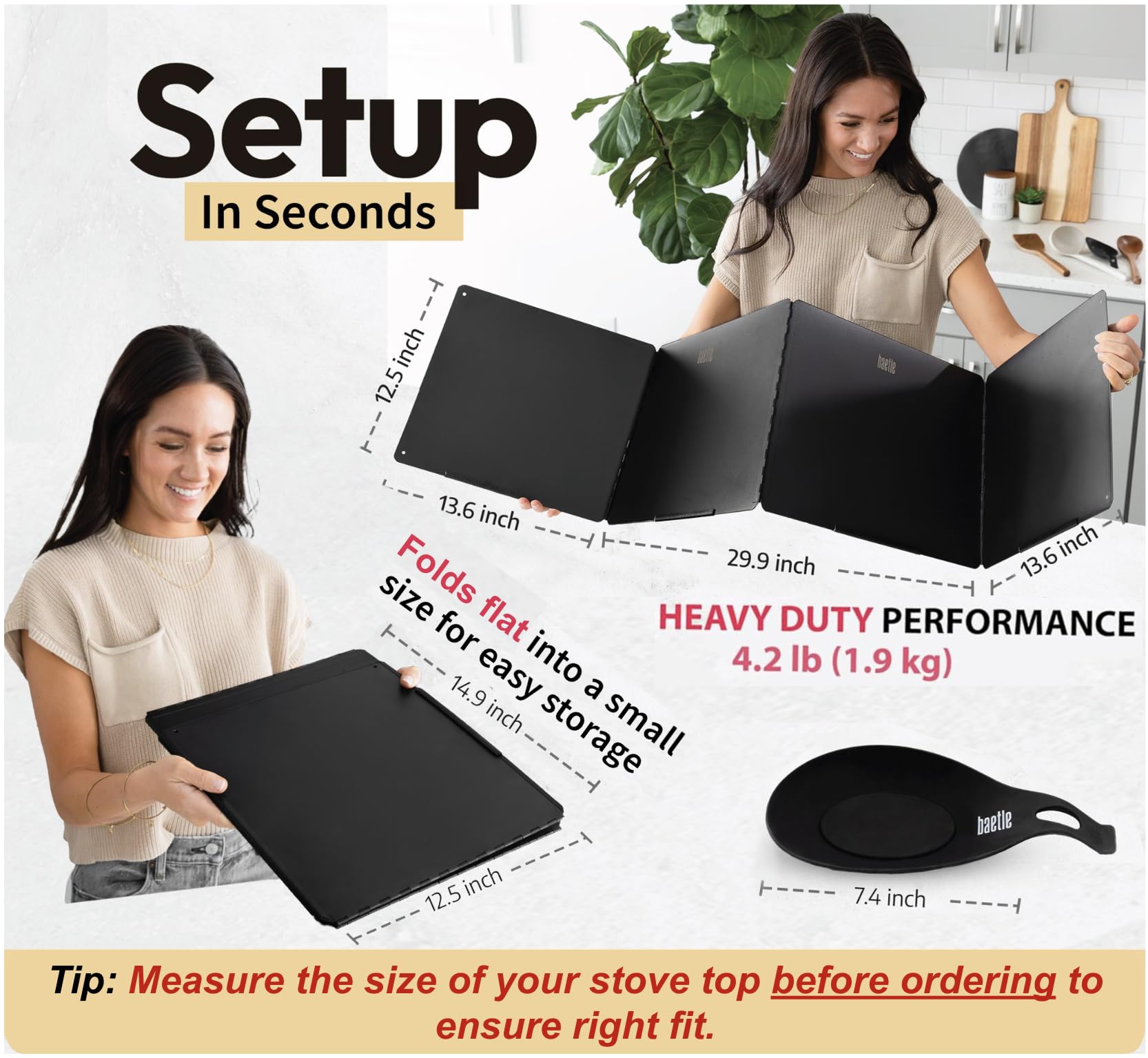 Baetle silicone spoon rest included keeps utensils off the counter.