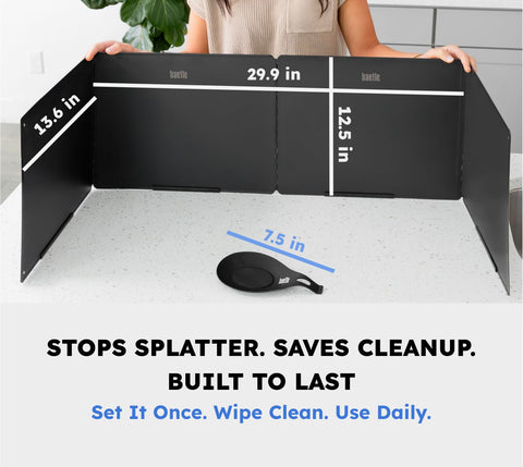Baetle stainless steel with a black powder finish resists heat and cleans easily.