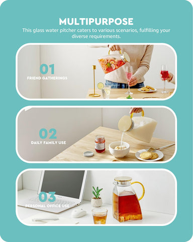 Elegant gold-toned lid and glass handle elevate table presentation