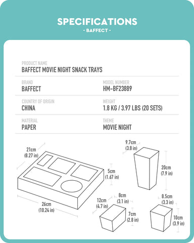 Baffect folded snack tray assembly shows five-compartment design