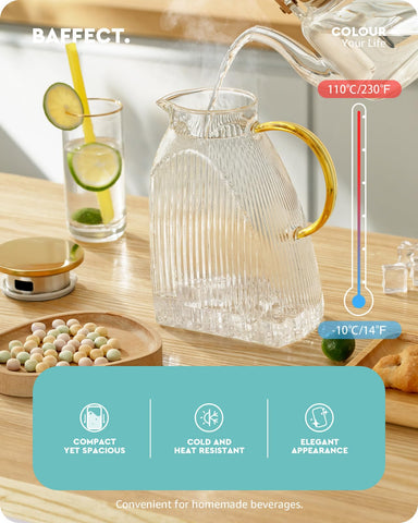 Baffect glass pitcher with stainless steel lid keeps beverages secure