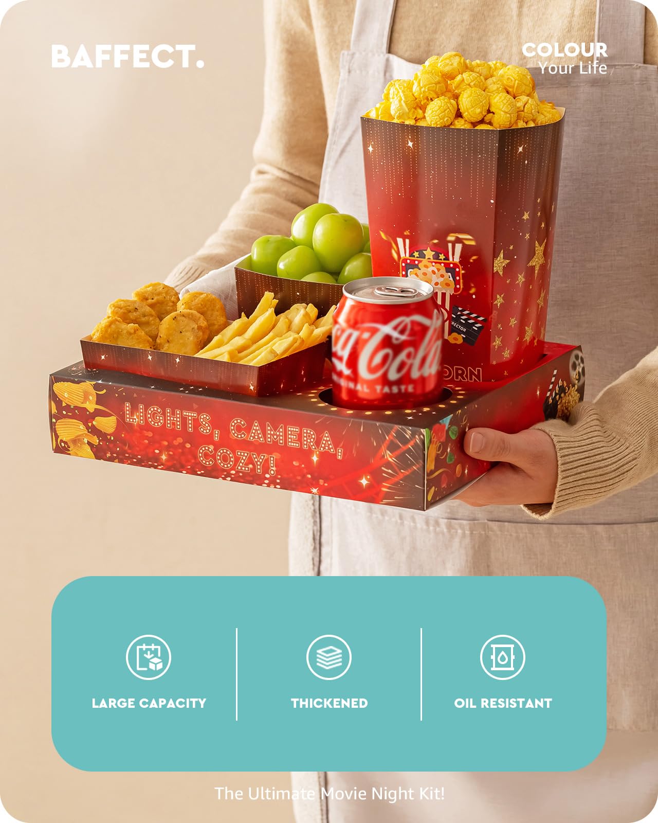 Baffect 45oz popcorn boxes ideal for sharing popcorn during film night