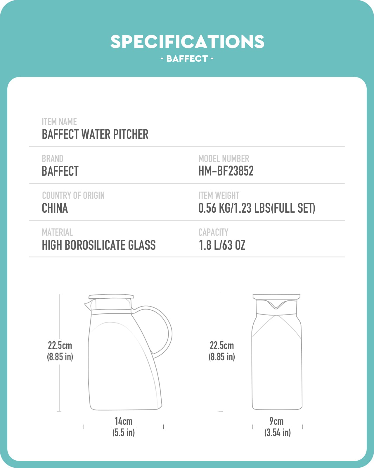 Baffect Water Pitcher cleaning brush included for easy maintenance