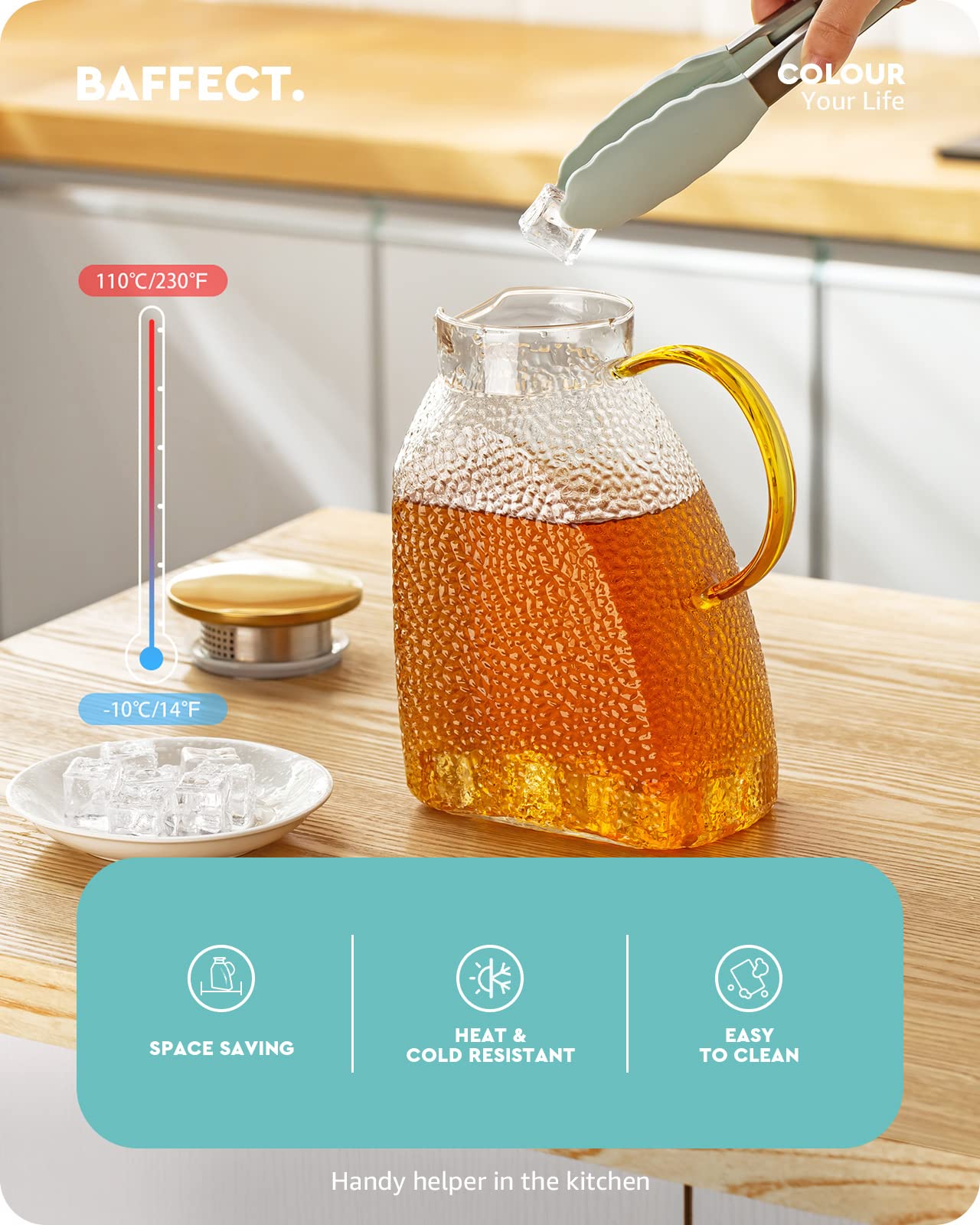 Baffect Water Pitcher stainless steel lid provides secure seal for refreshing drinks