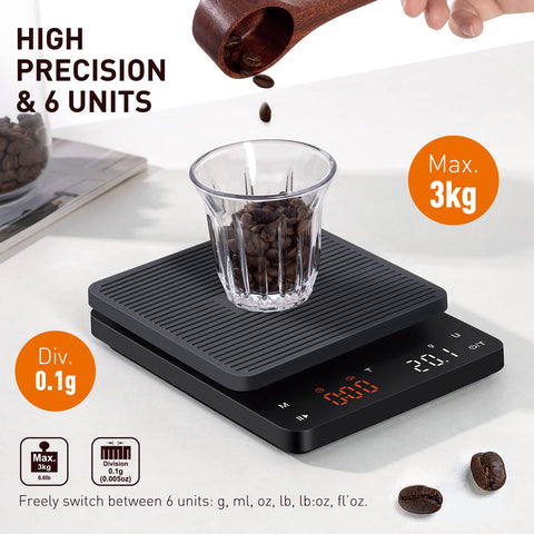 BAGAIL BASICS coffee scale tare function enables easy incremental dosing.