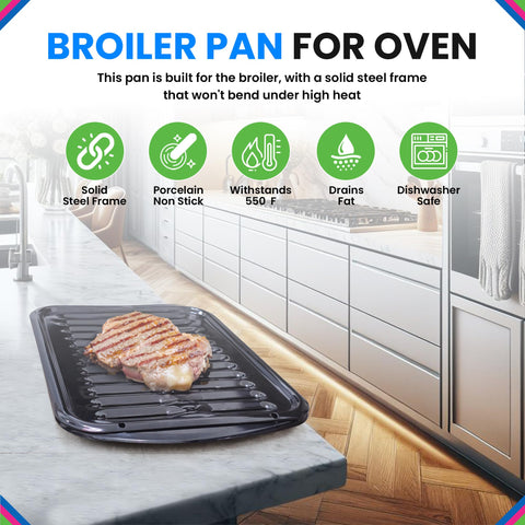 Bagean broiler pan rack design drains fat to improve grilling results.