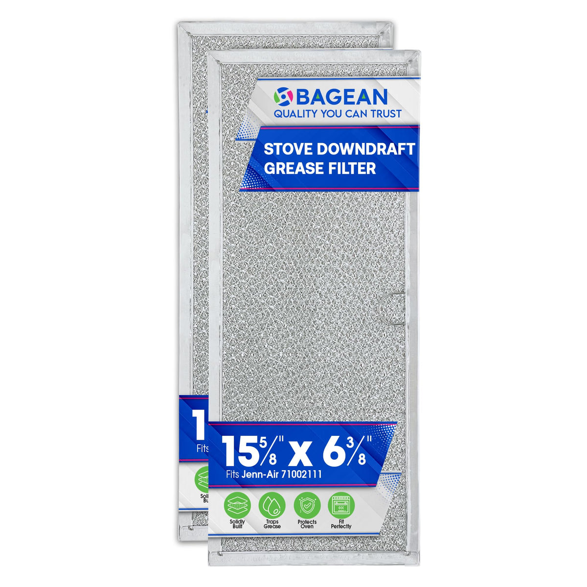 Bagean downdraft filter front view, fits 15.6 x 6.4 inch JennAir vent to protect the fan