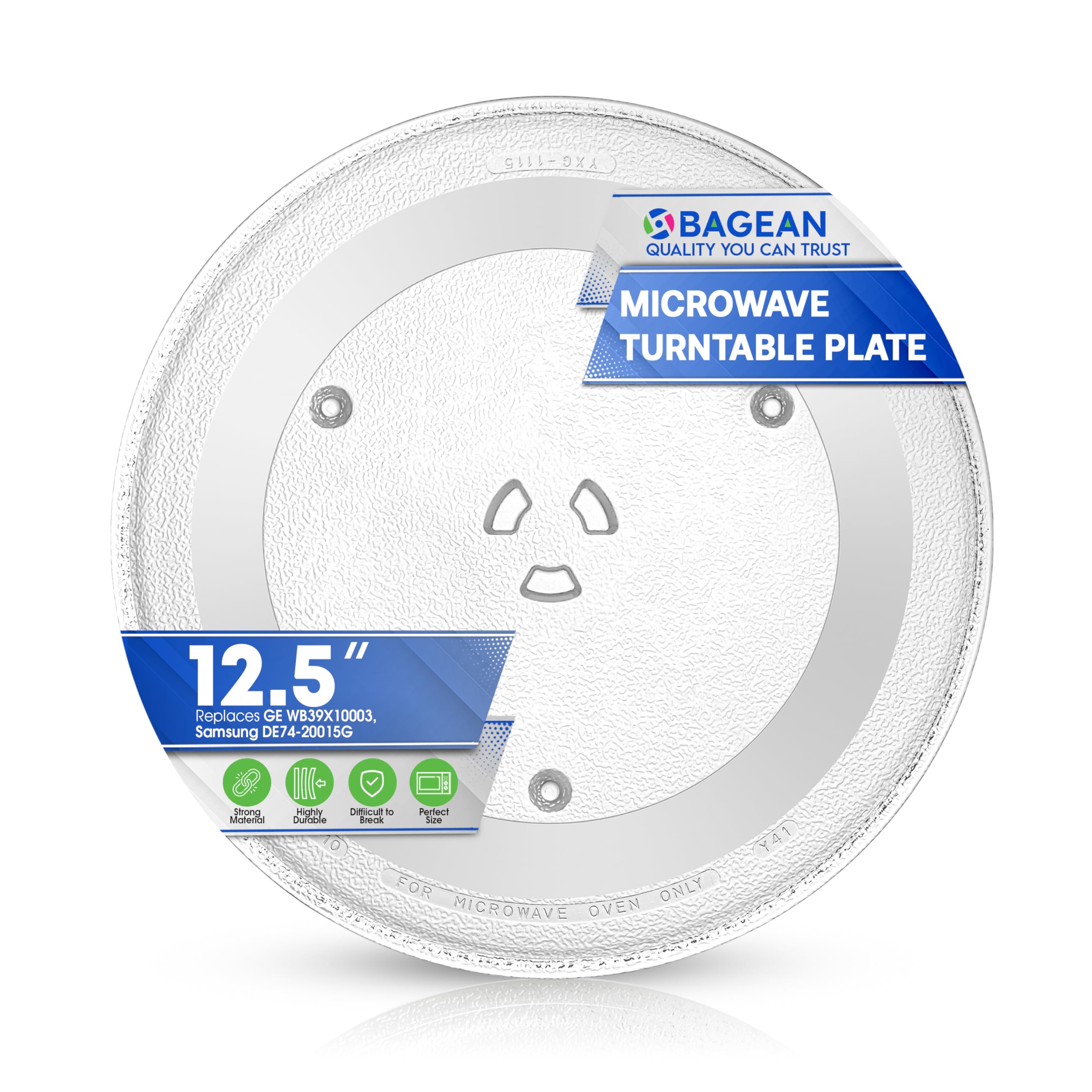Bagean GE WB39X10003 plate close-up, durable heat resistant glass for reliable reheating.