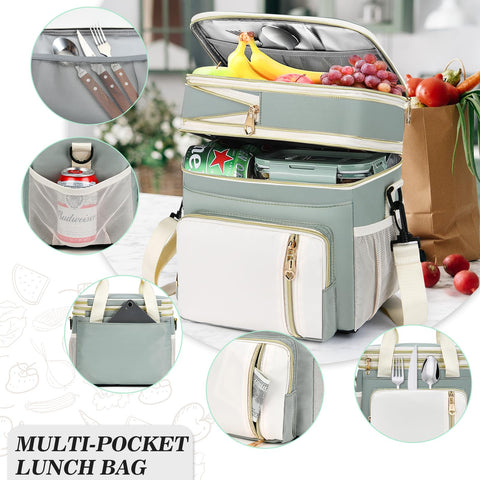 BAGNN two-layer design lunch bag keeps dry and wet items separated.