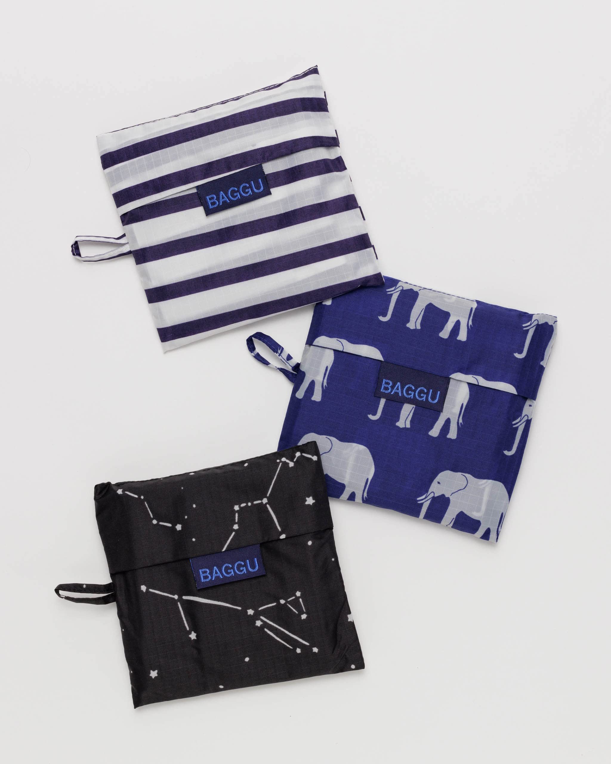 BAGGU Standard Set of 3 in Amazon Prints, bags shown for everyday errands and reusable shopping