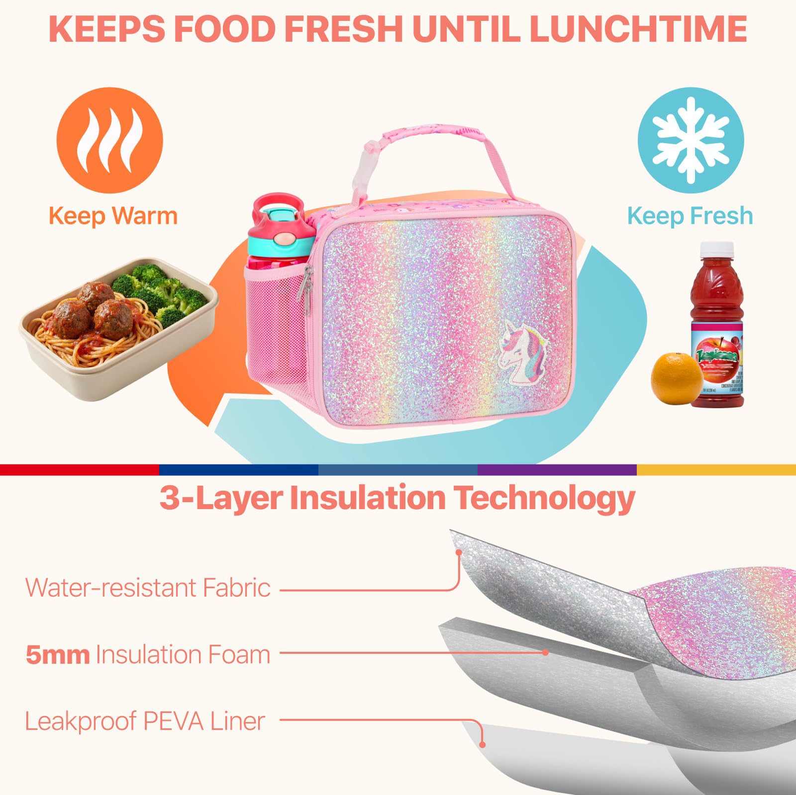 Bagseri leak-proof lining prevents messes in backpacks during busy school days.