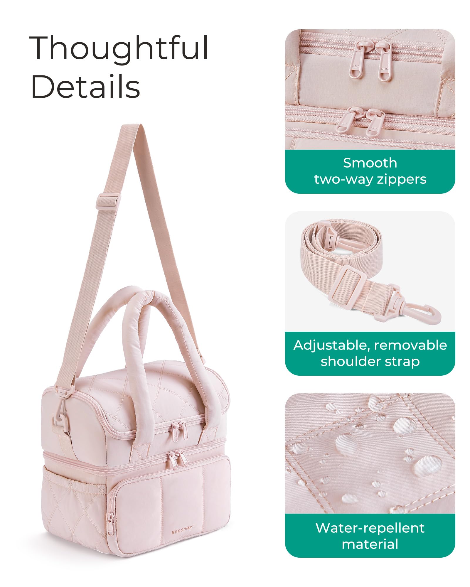 BAGSMART front pocket and interior pockets organize utensils and napkins