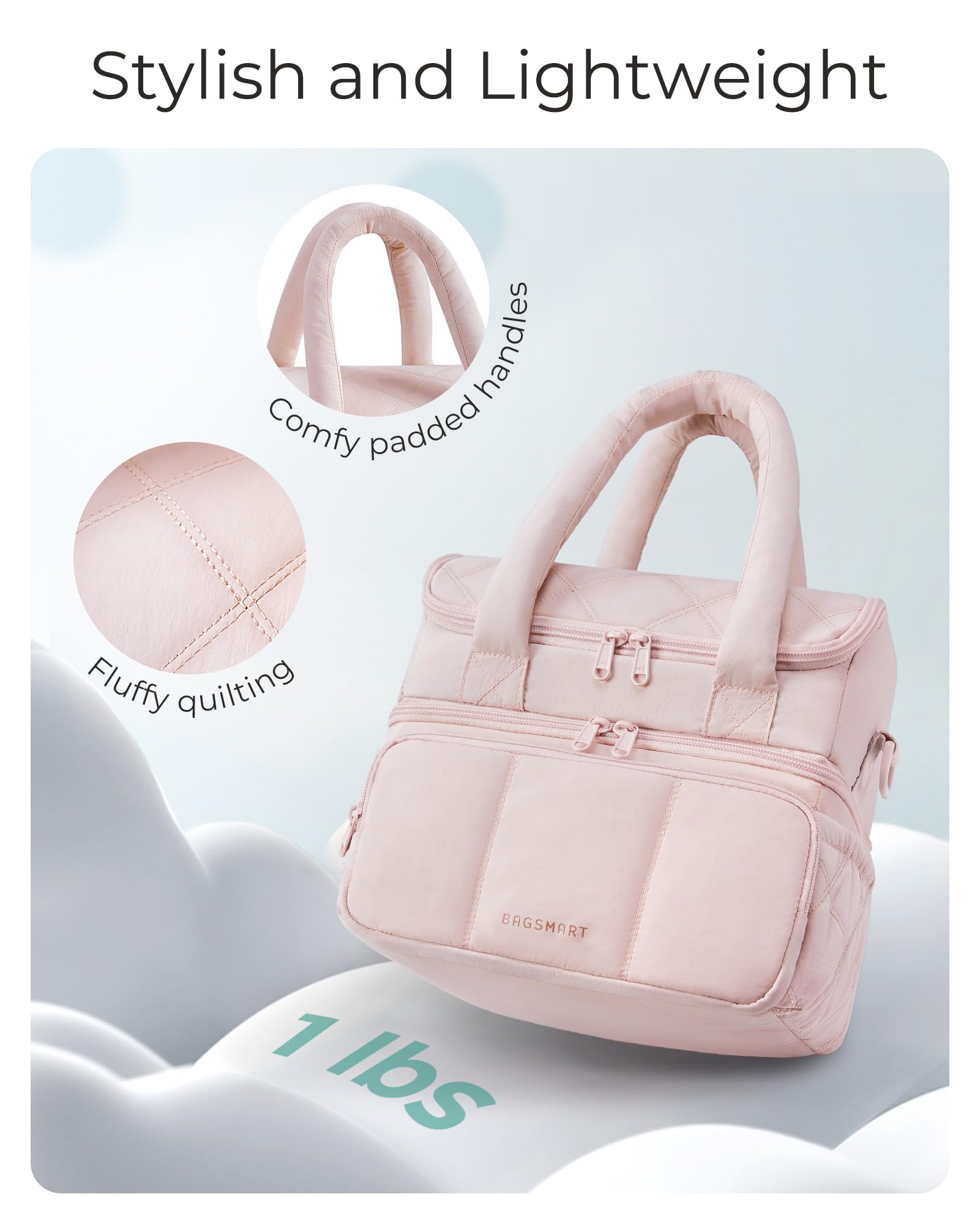 BAGSMART leakproof bottom compartment demonstrates secure storage for drinks.