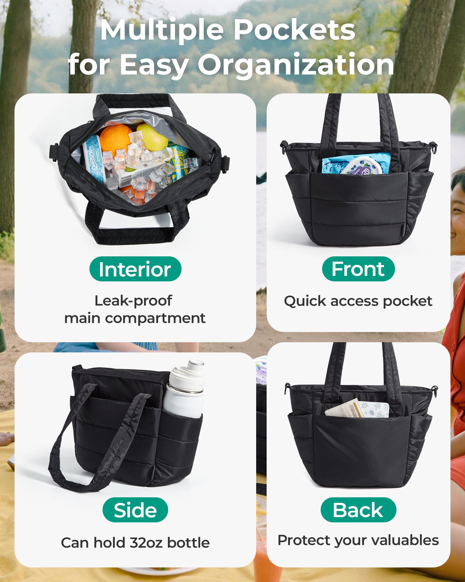BAGSMART lunch bag exterior is water‑resistant to protect contents during rain