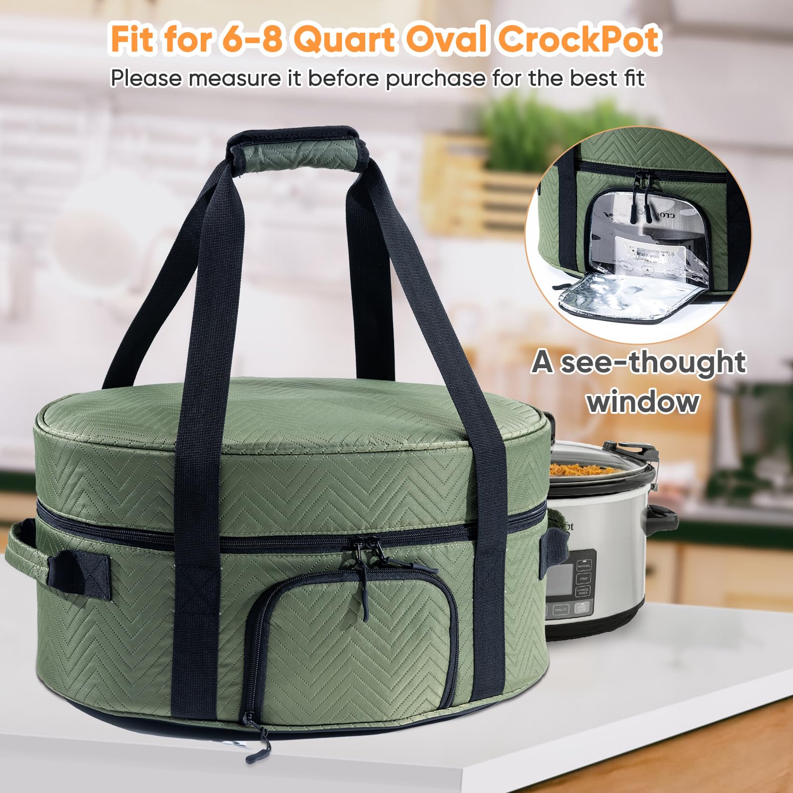 BAGSPRITE adjustable band keeps a 6-8 qt crockpot secure during travel