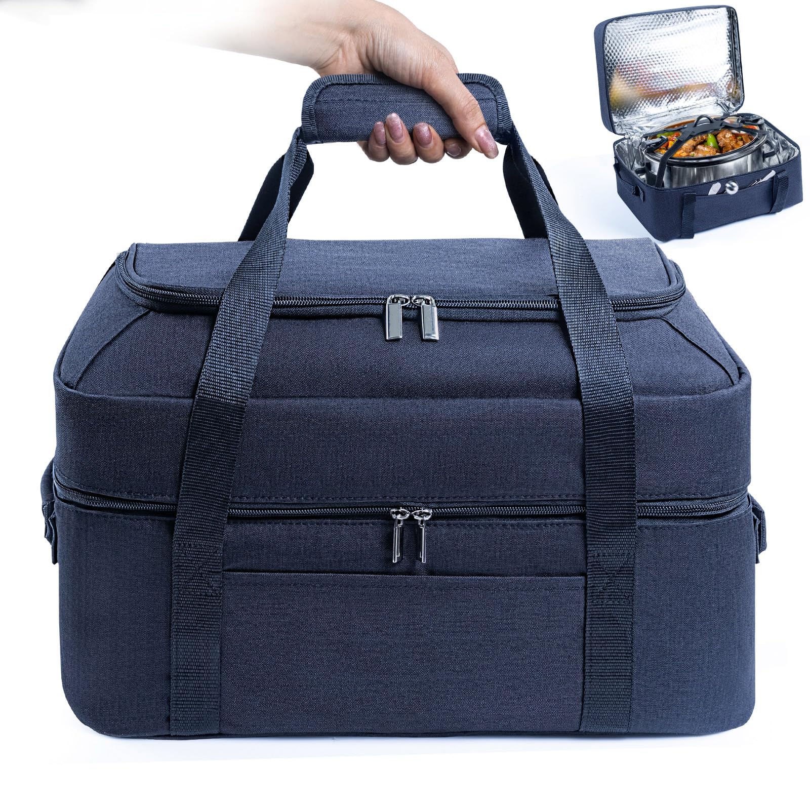 BAGSPRITE double-layer slow cooker bag for 6-8 qt pots keeps contents secure during travel.