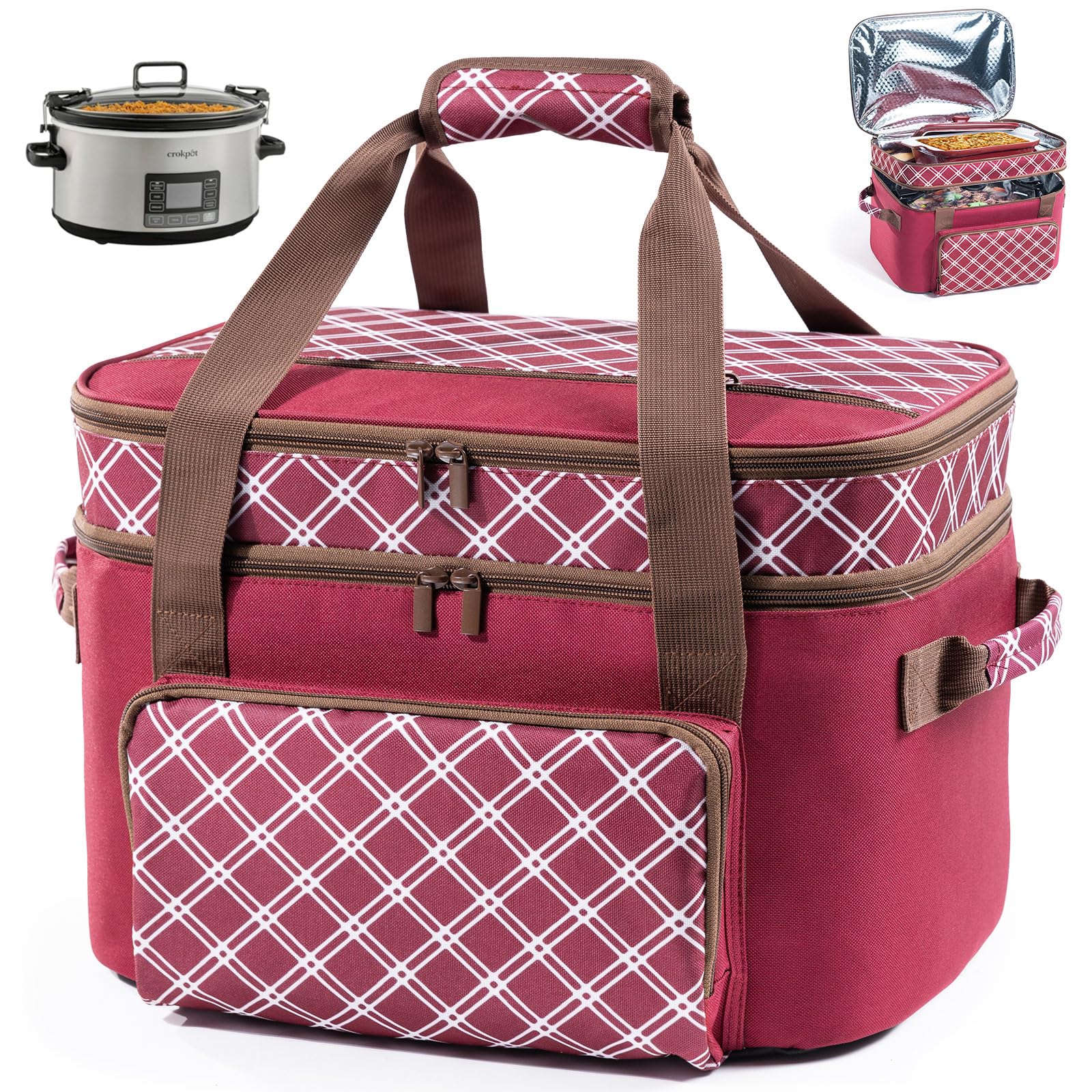 BAGSPRITE double-layer slow cooker carrier for secure hot-meal transport.