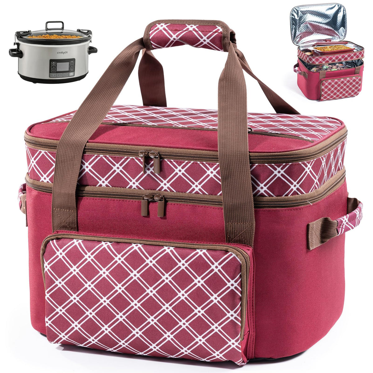 BAGSPRITE double-layer slow cooker carrier for secure hot-meal transport.