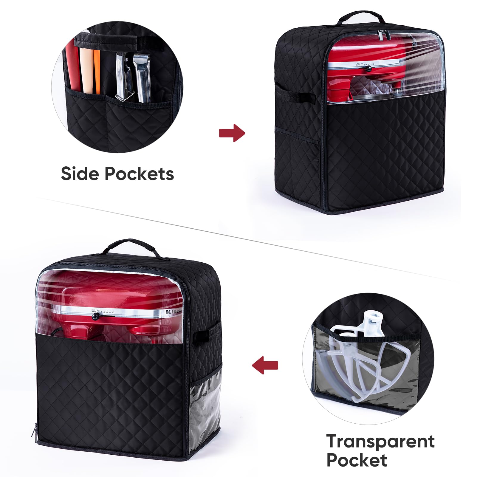 BAGSPRITE dust cover with bottom fully encases the mixer to deter dust.