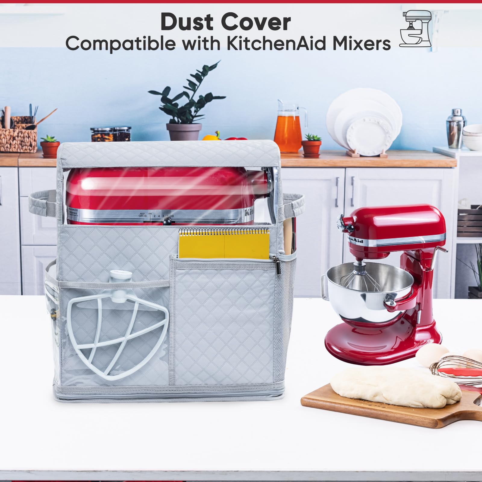 BAGSPRITE easy-to-clean cover keeps dust away while adding kitchen organization.