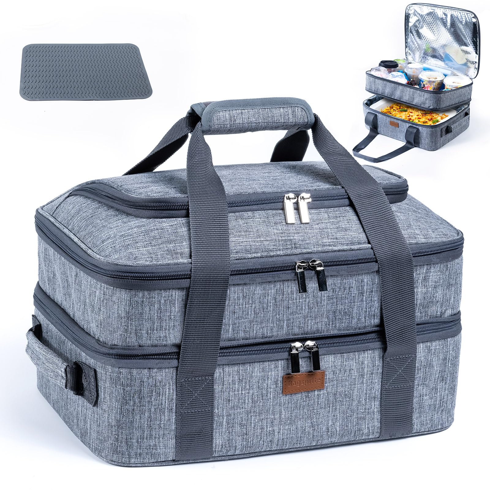BAGSPRITE expandable casserole carrier for easy transport of 9x13 dishes, hot or cold.