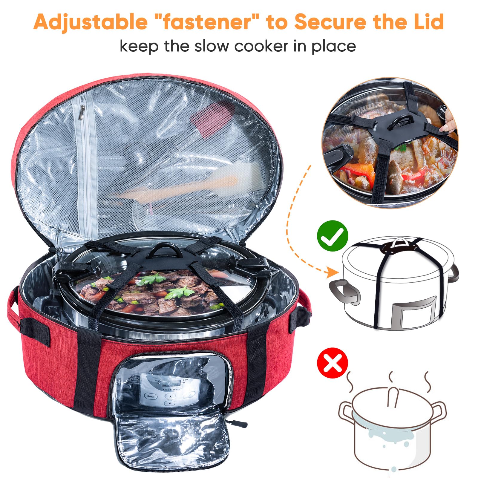 BAGSPRITE interior top pocket and back pocket store utensils and cookbooks
